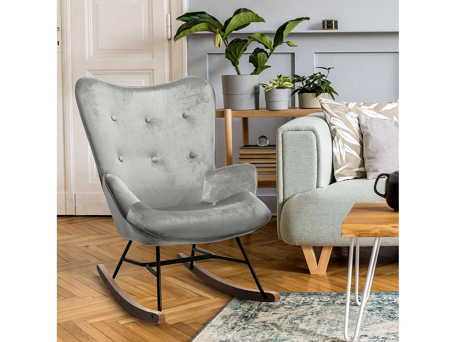 Chaise à bascule - Velours & Métal - Gris - Sanka