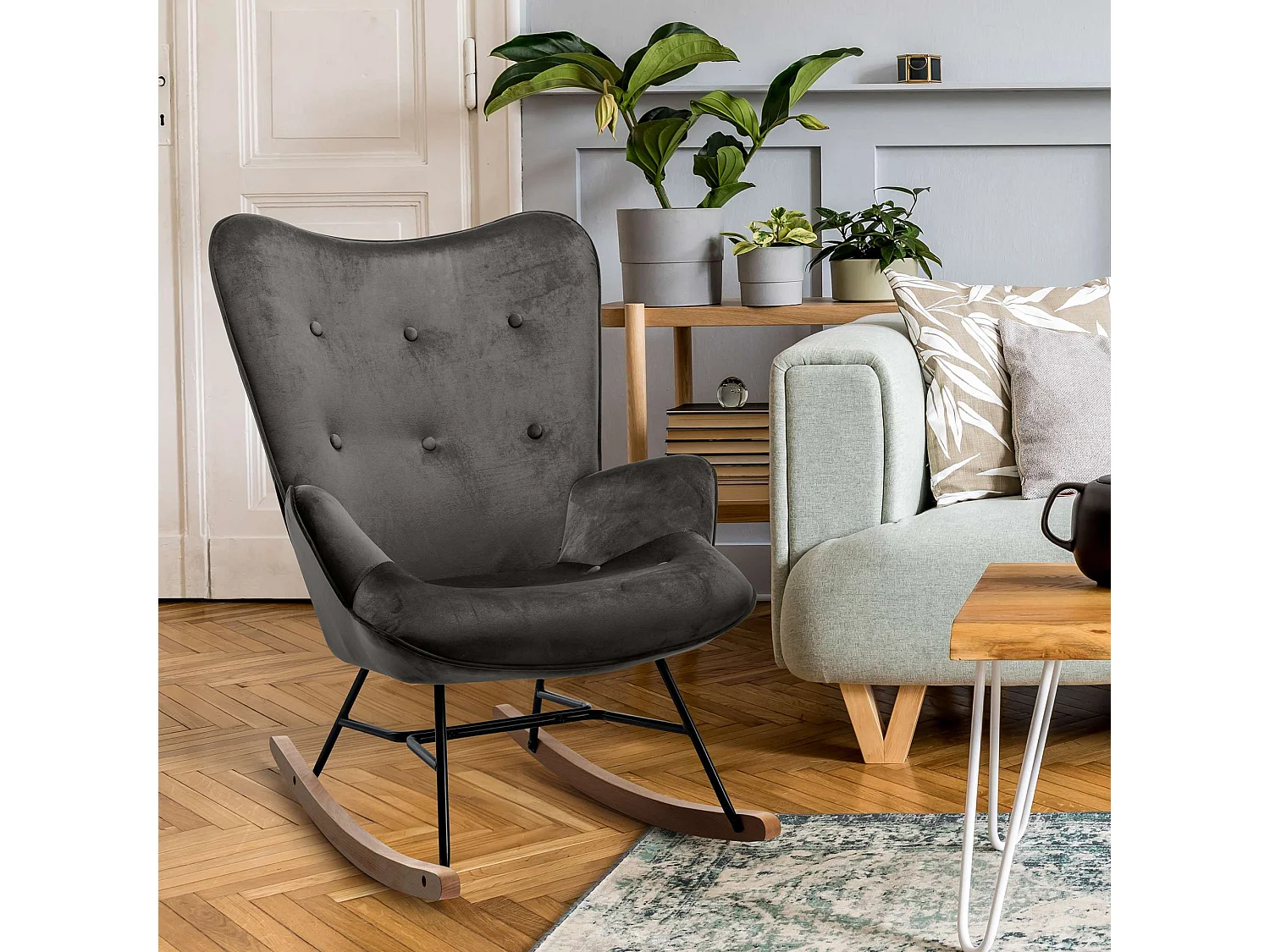 Chaise à bascule - Velours & Métal - Gris foncé - Sanka