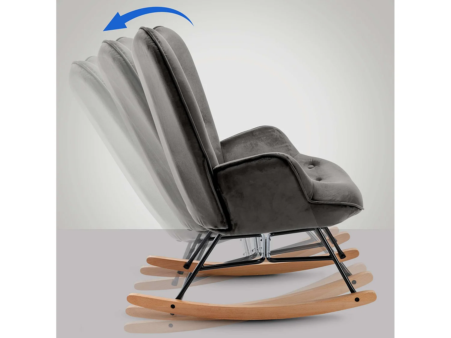 Chaise à bascule - Velours & Métal - Gris foncé - Sanka