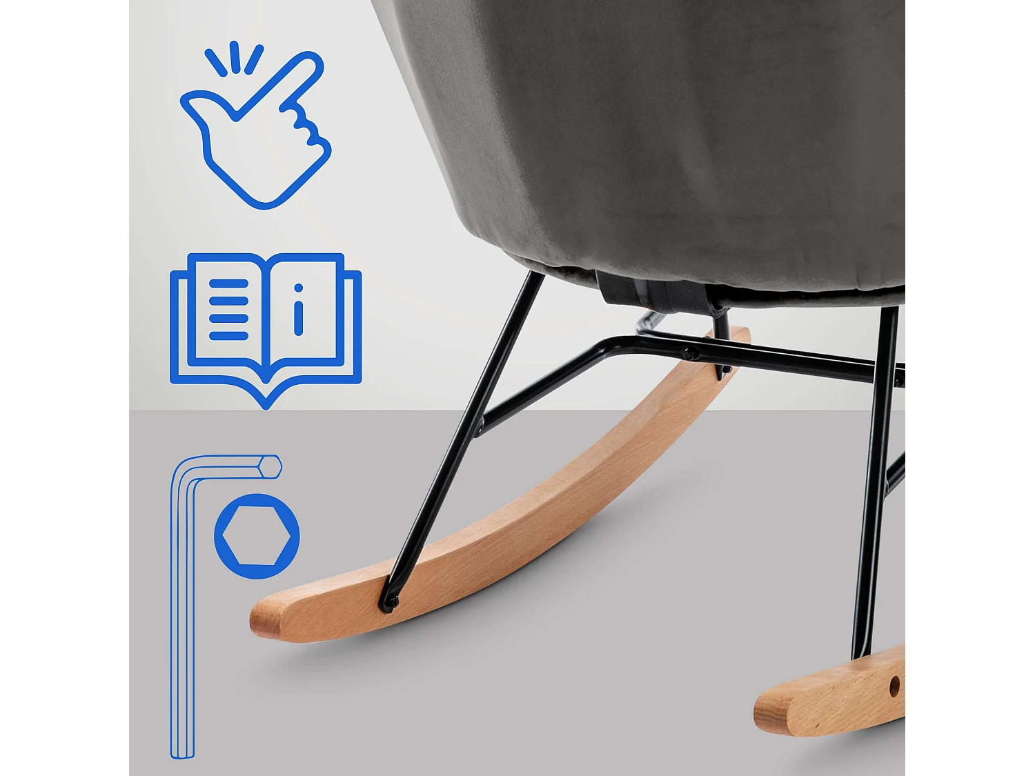 Chaise à bascule - Velours & Métal - Gris foncé - Sanka