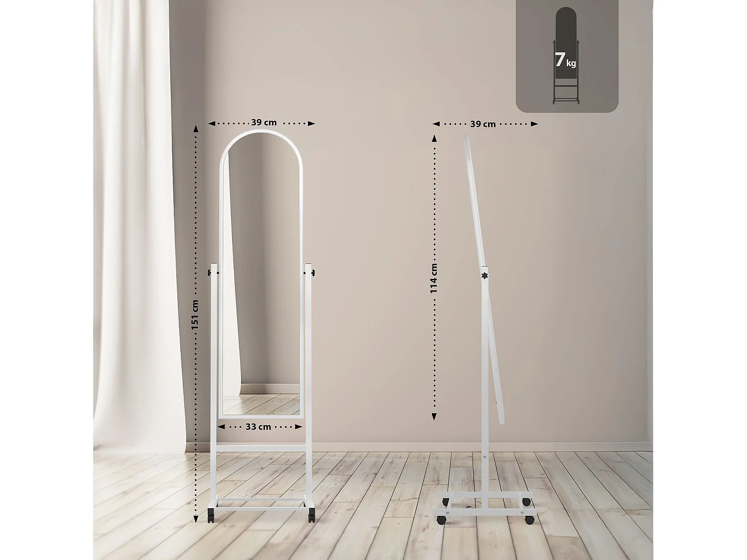 Miroir sur pieds - Bois - Blanc - Evoir