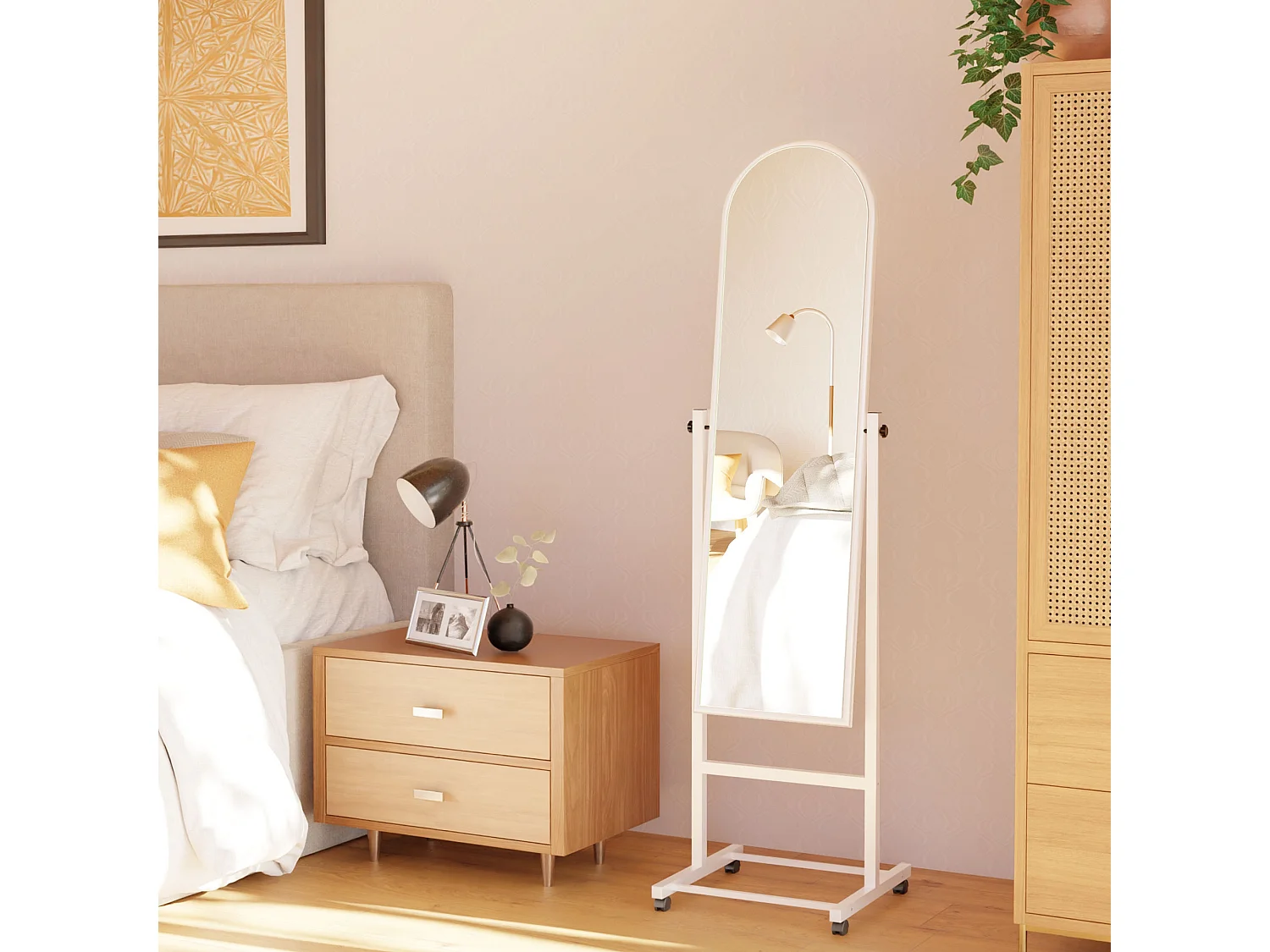 Miroir sur pieds - Bois - Blanc - Evoir