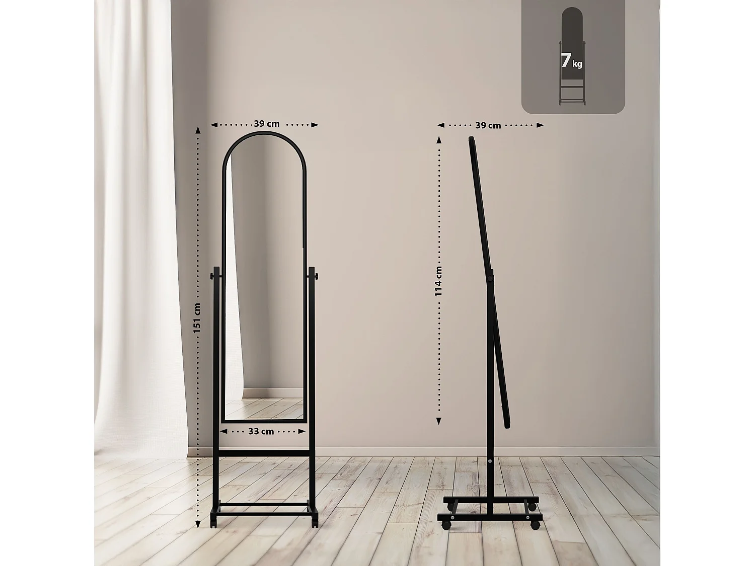 Miroir sur pieds - Bois - Noir - Evoir