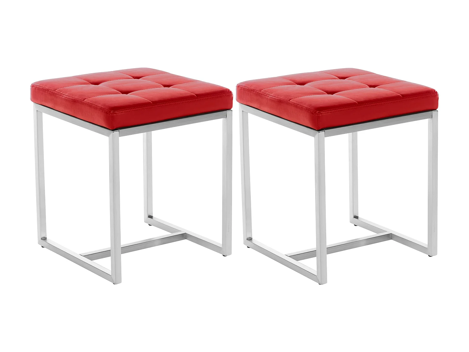 Lot de 2  Tabouret - Similicuir & Acier inoxydable - Rouge - Barci