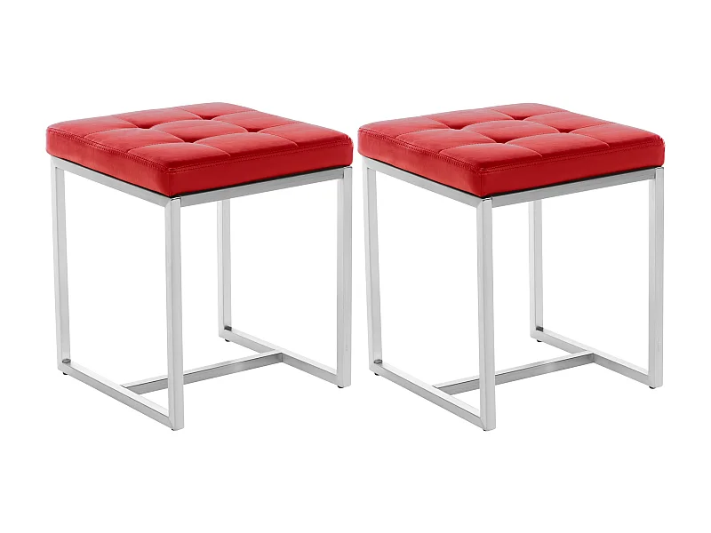Lot de 2  Tabouret - Similicuir & Acier inoxydable - Rouge - Barci