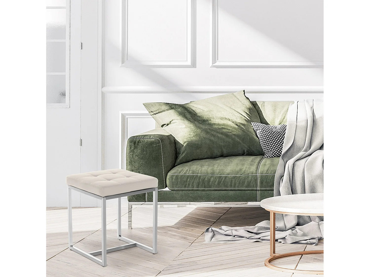 Tabouret - Similicuir & Acier inoxydable - Crème - Barci