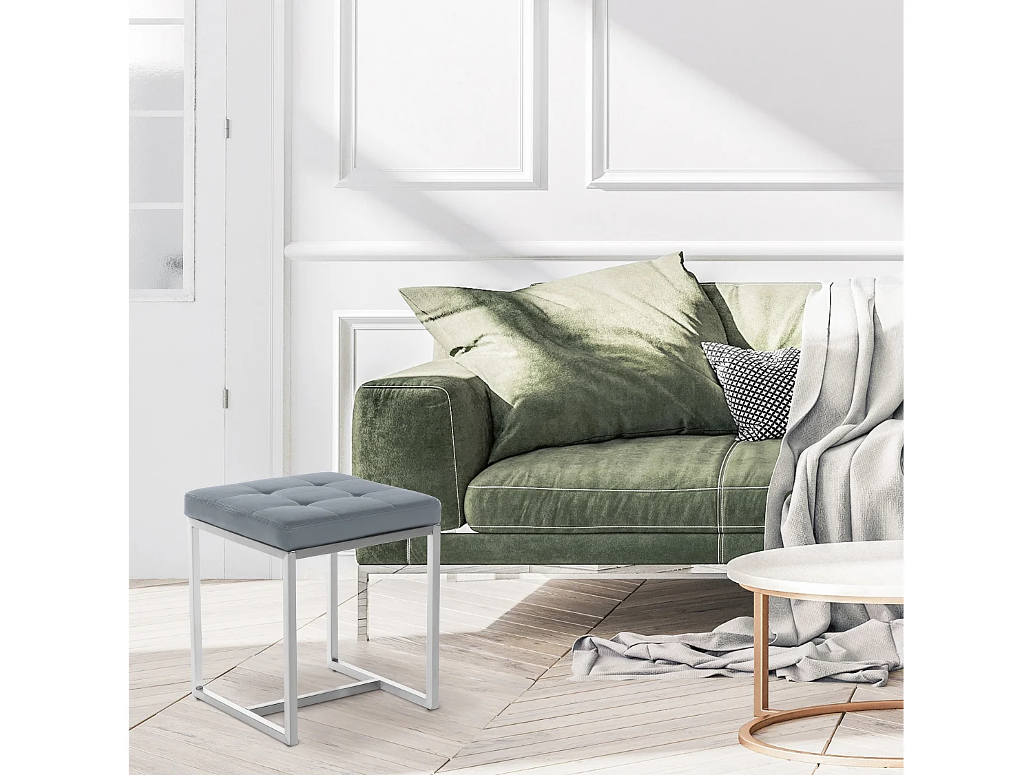 Tabouret - Similicuir & Acier inoxydable - Gris - Barci