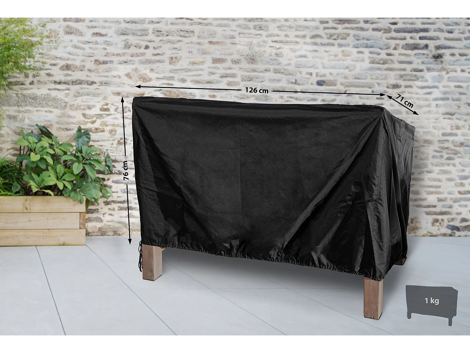 Housse de protection - Plastique - 126 x 71 x 76cm - Noir - Gartenbank 120cm