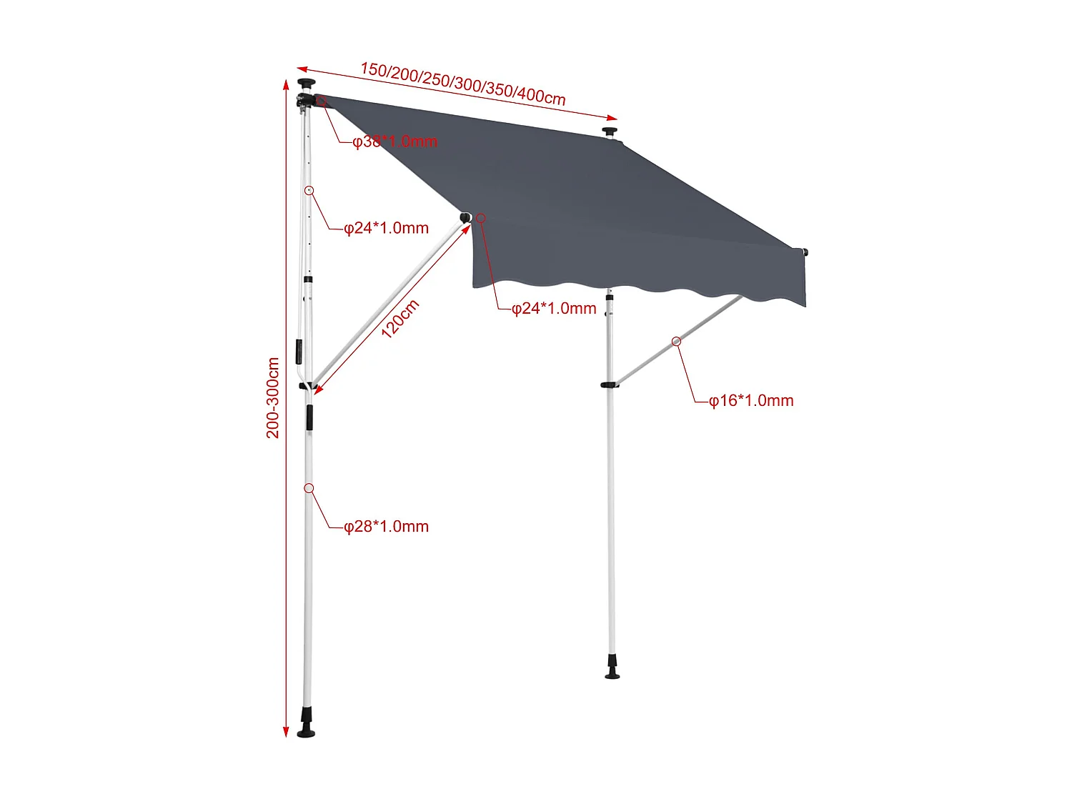 Auvent - Tissu - 250 x 120cm - Anthracite - Westerly