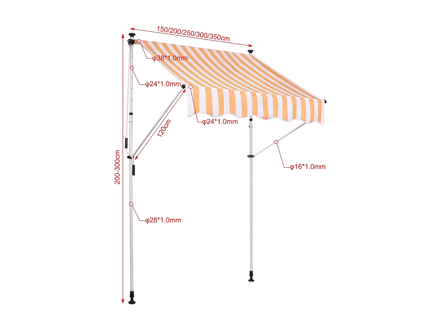 Auvent - Tissu - 250 x 120cm - Blanc / Jaune - Westerly