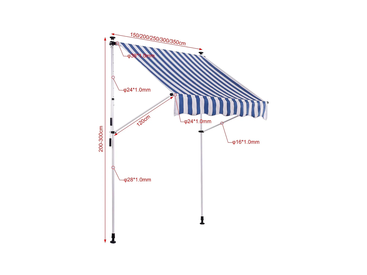 Markise - Stoff - 350 x 120cm - weiß/blau - Westerly