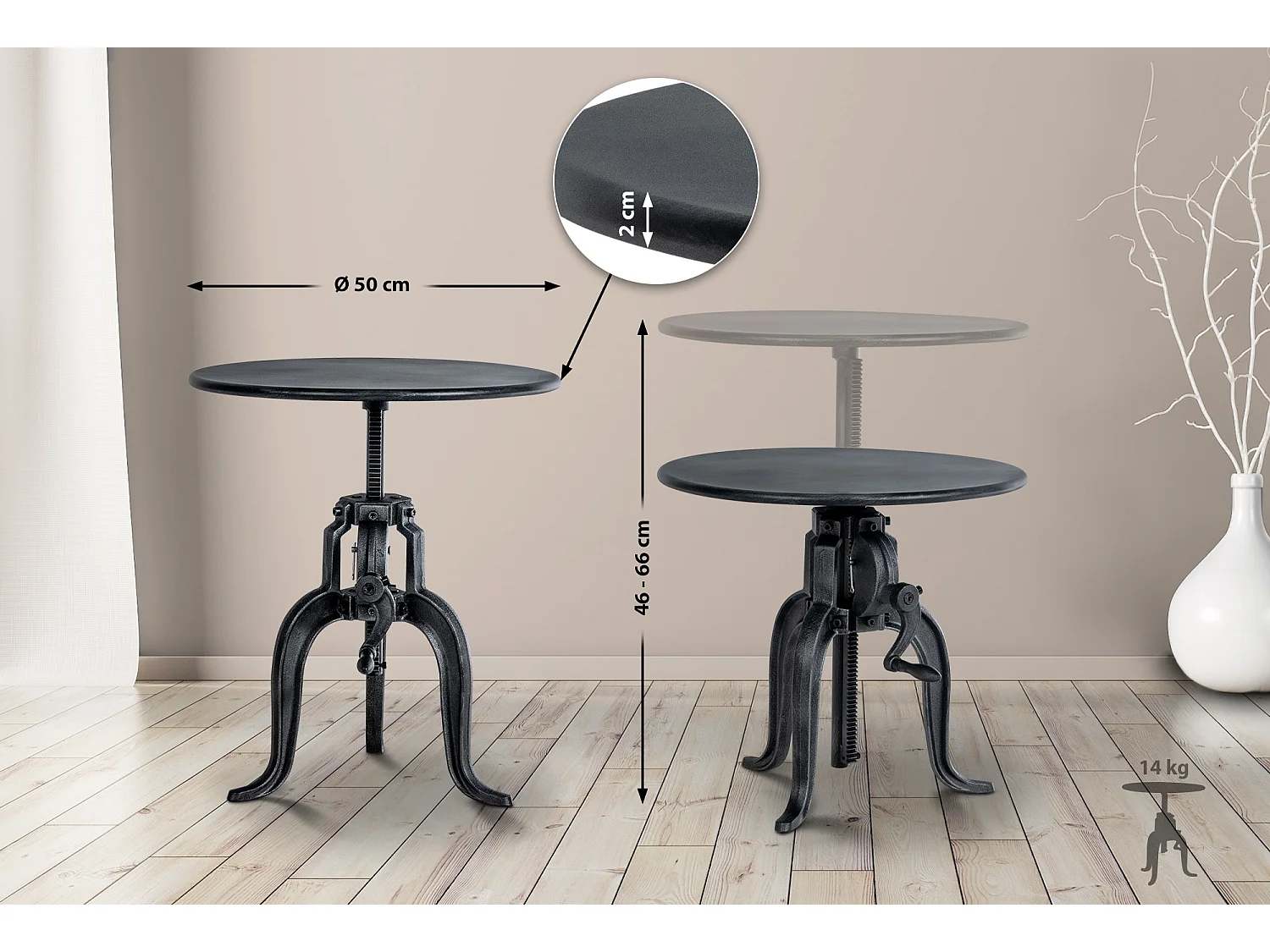 Table d'appoint - rond Ø 50 cm - Métal - Argent antique - Marcos