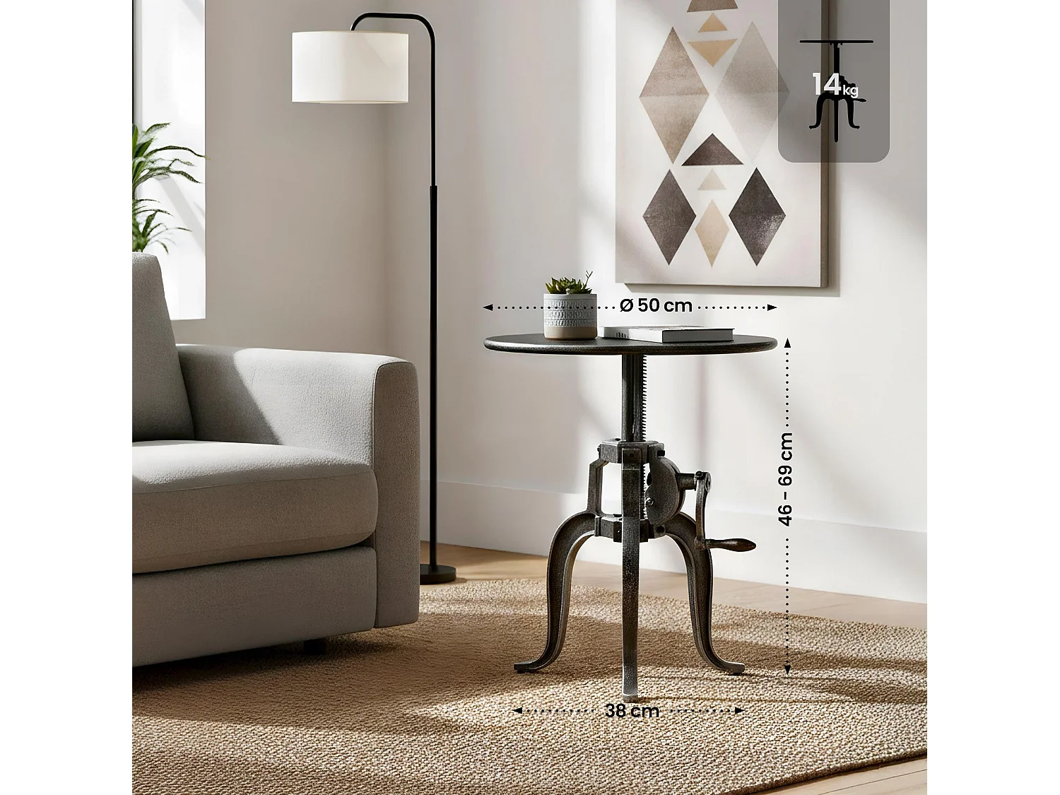 Bijzettafel - rond Ø 50 cm - Metaal - Argent antique - Marcos