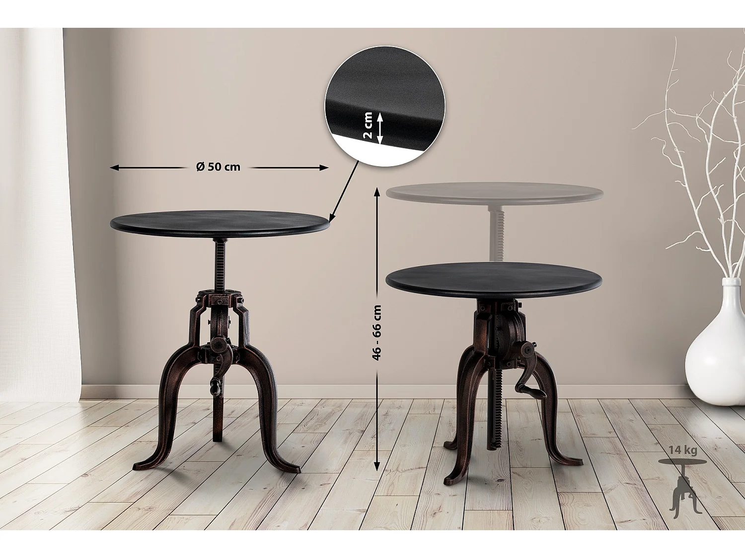 Beistelltisch - rund Ø 50 cm - Metall - Bronze - Marcos