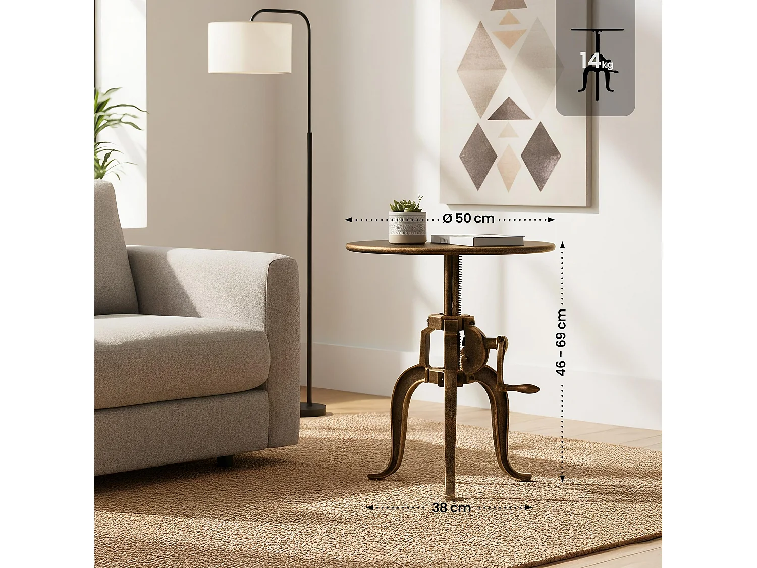 Bijzettafel - rond Ø 50 cm - Metaal - Bronze - Marcos