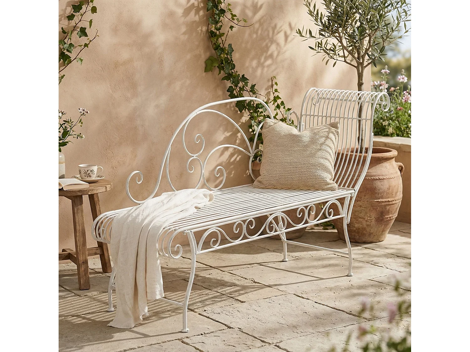 Chaise longue de jardin - Métal - Blanc antique - Karma