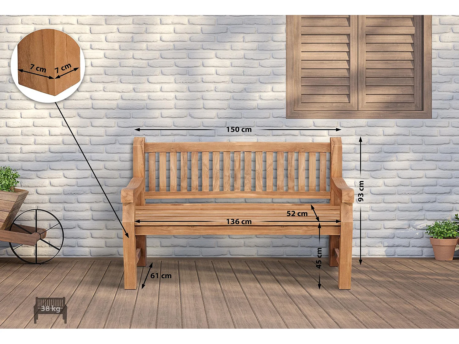 Banc de jardin - Bois - Teck - Jackson V2