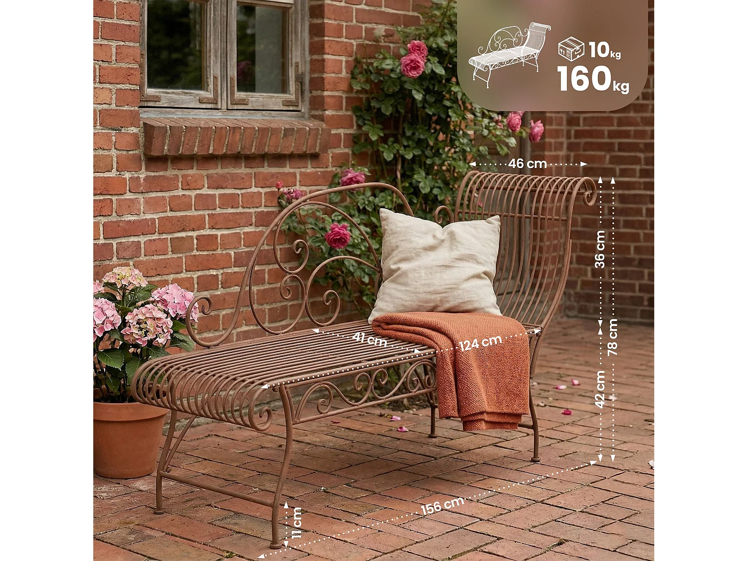 Gartenliege - Metall - antik braun - Karma