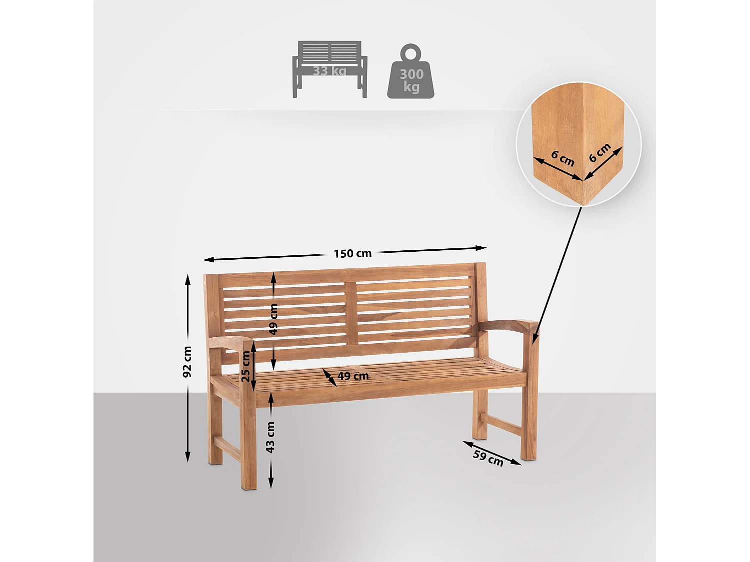 Banco de teca Halden teca|150 cm