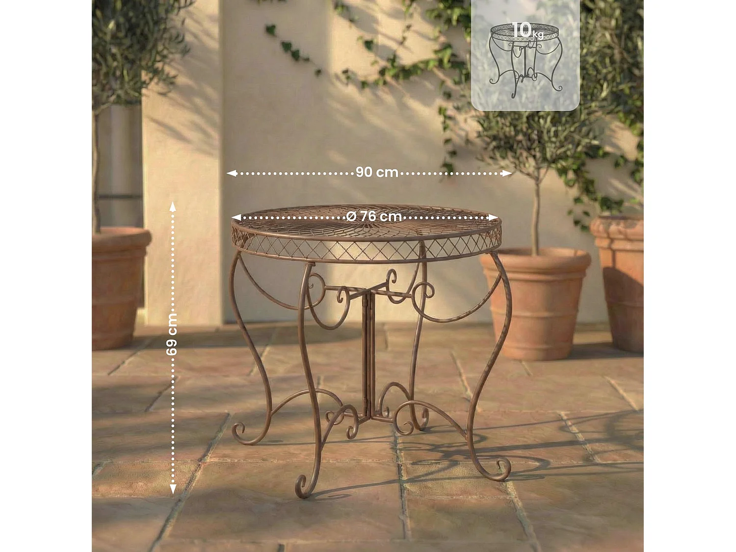 Table d'appoint de jardin - rond Ø 90 cm - Métal - Marron antique - Sheela