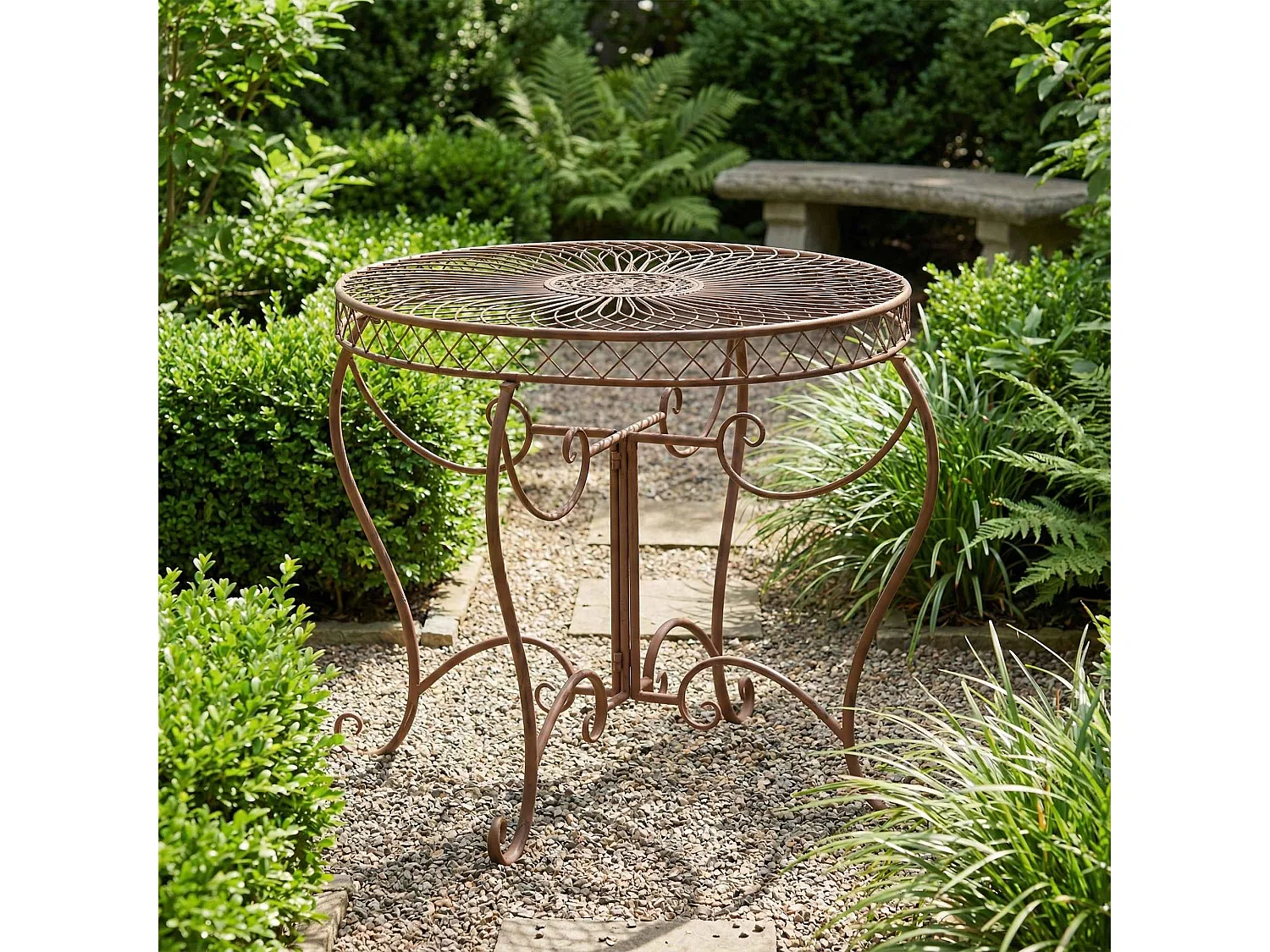 Table d'appoint de jardin - rond Ø 90 cm - Métal - Marron antique - Sheela