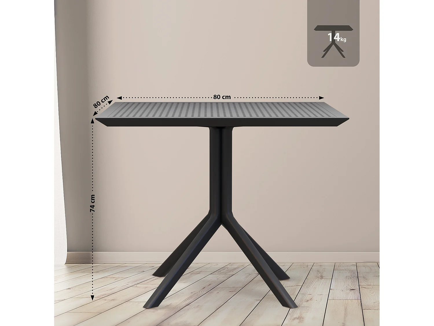 Bijzettafel tuin - vierkant - Kunststof - 80 x 80 cm - zwart - Sky