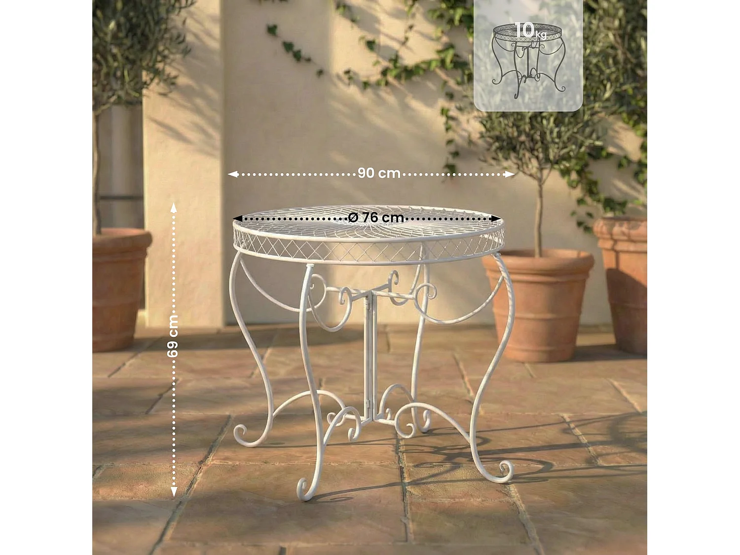 Table d'appoint de jardin - rond Ø 90 cm - Métal - Blanc antique - Sheela