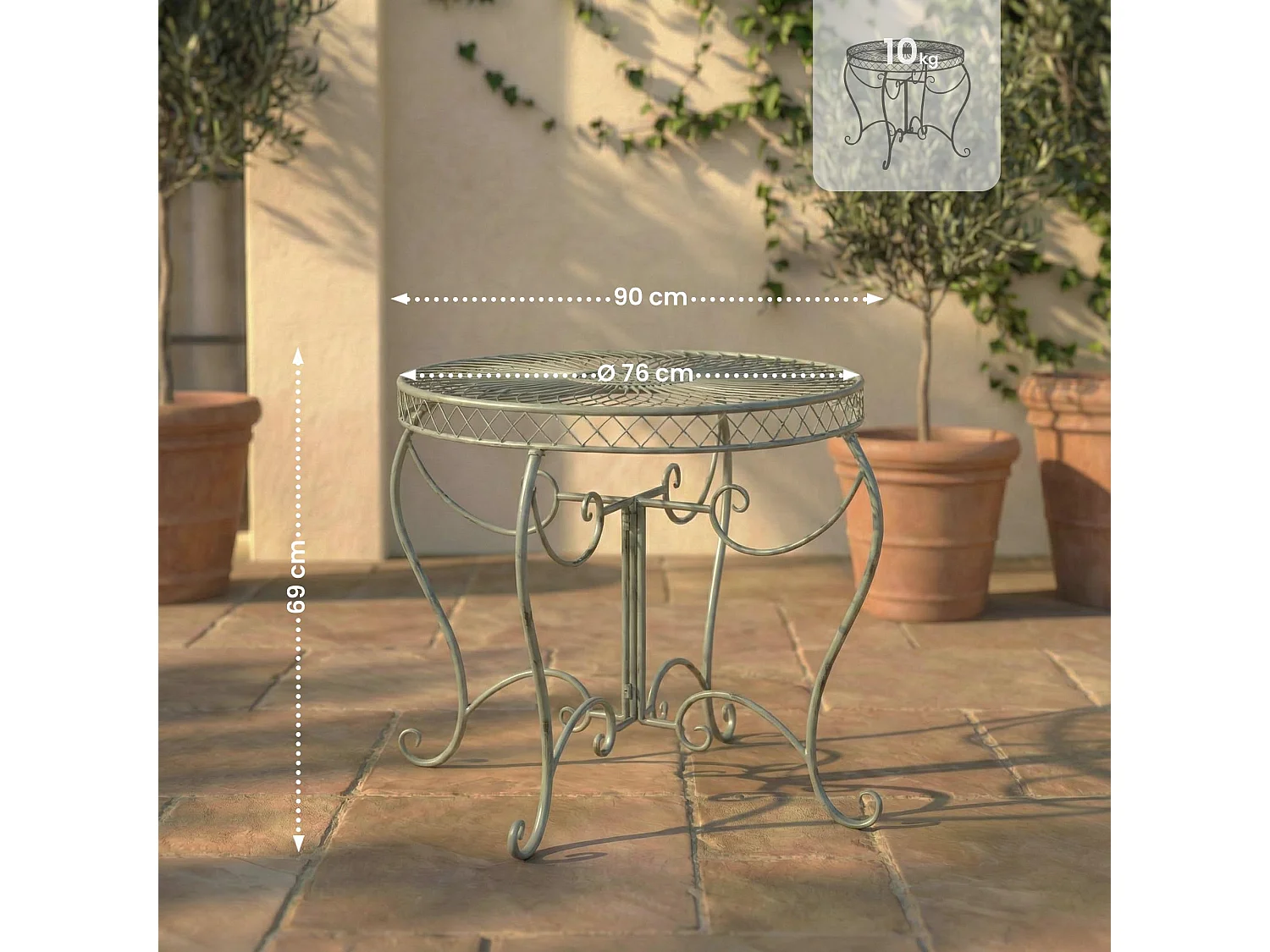 Table d'appoint de jardin - rond Ø 90 cm - Métal - Vert antique - Sheela