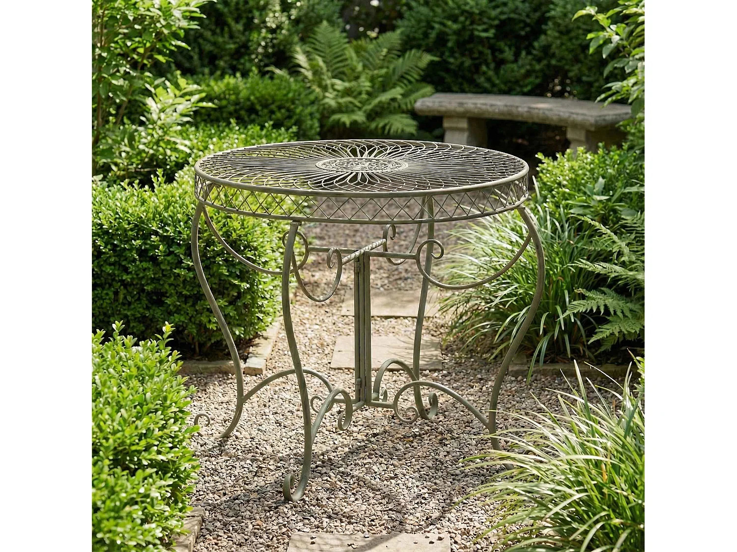 Table d'appoint de jardin - rond Ø 90 cm - Métal - Vert antique - Sheela