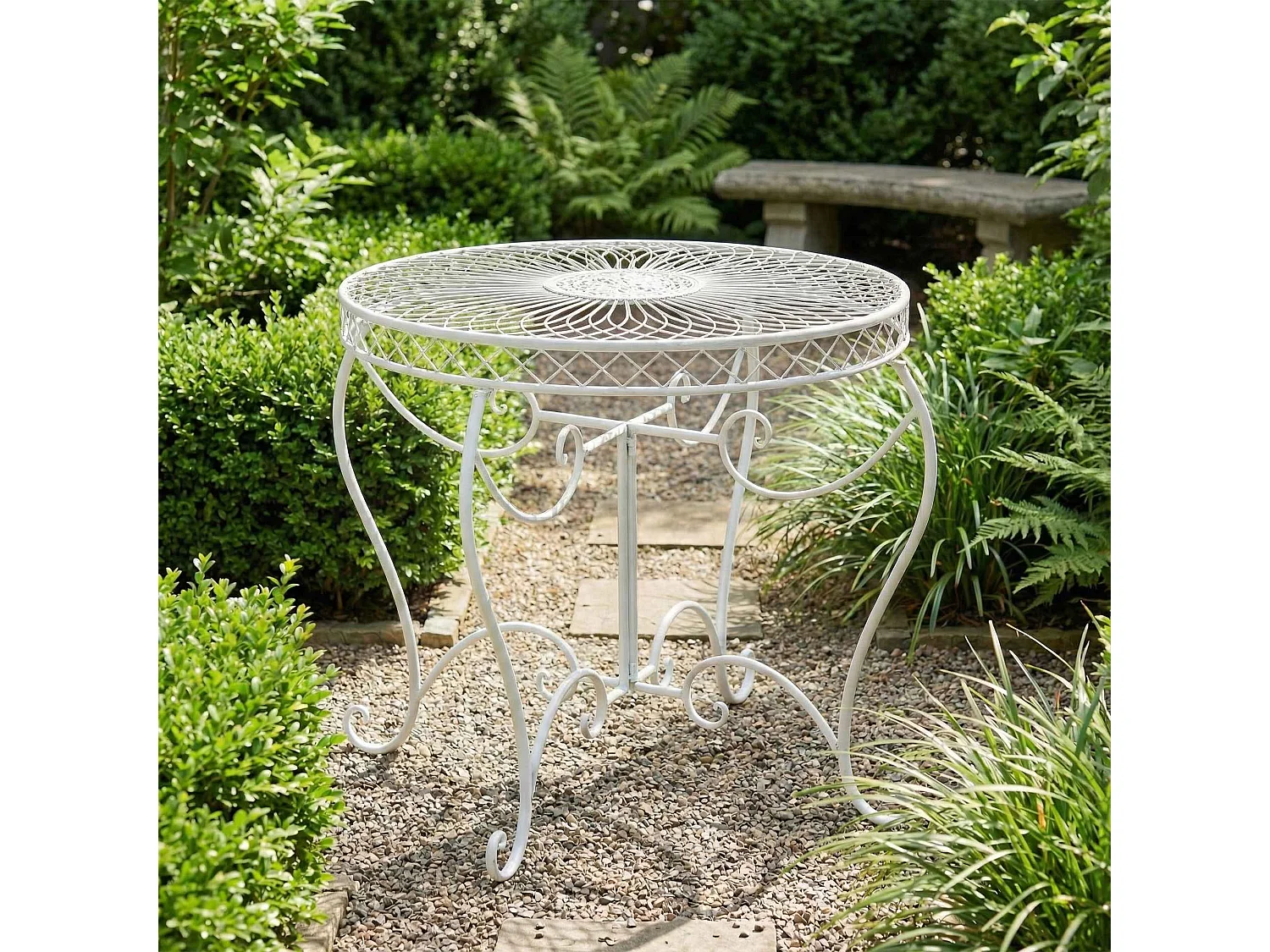 Table d'appoint de jardin - rond Ø 90 cm - Métal - Blanc - Sheela