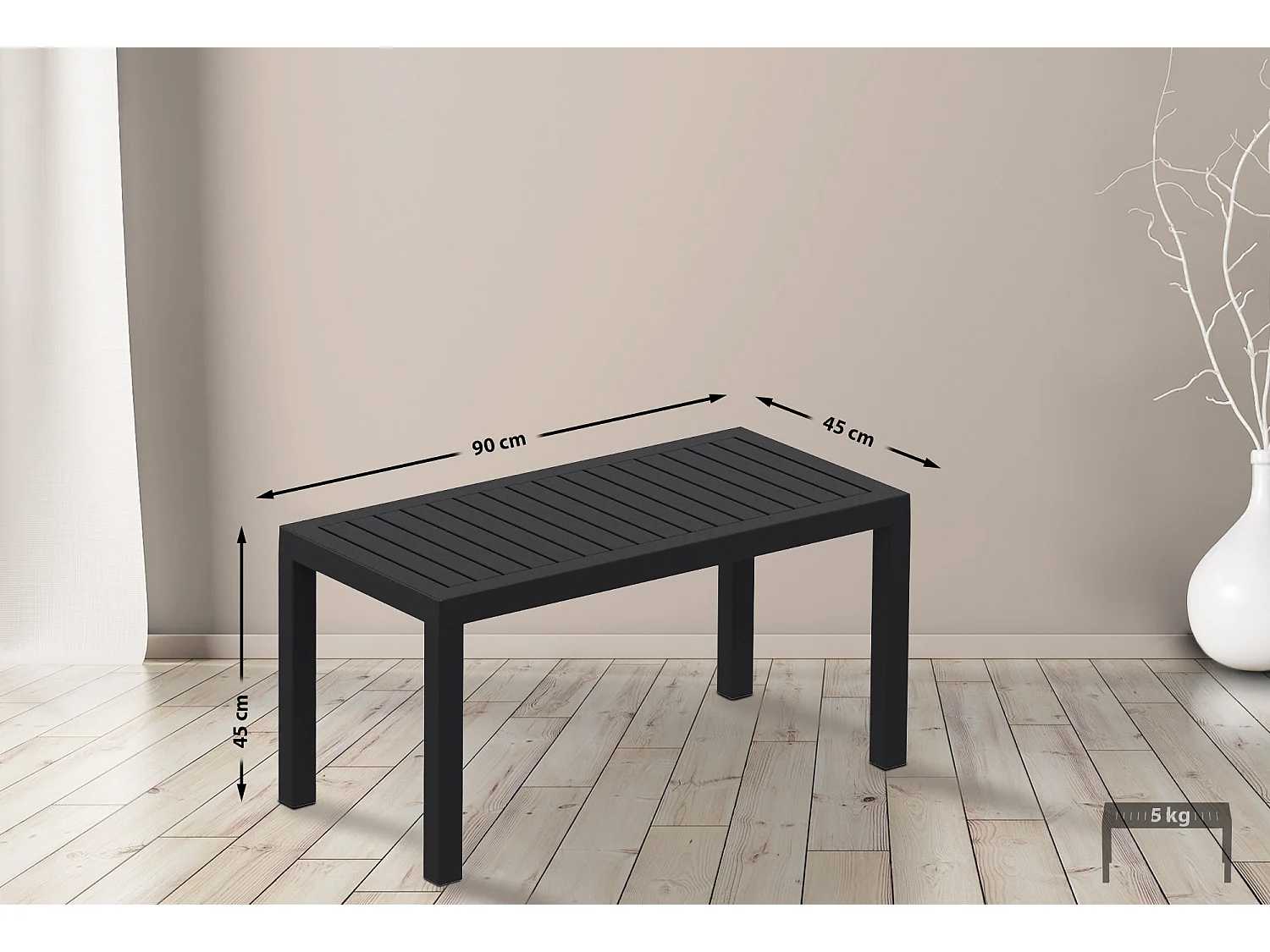 Table d'appoint de jardin - eckig - Plastique - 90 x 45cm - Noir - Ocean