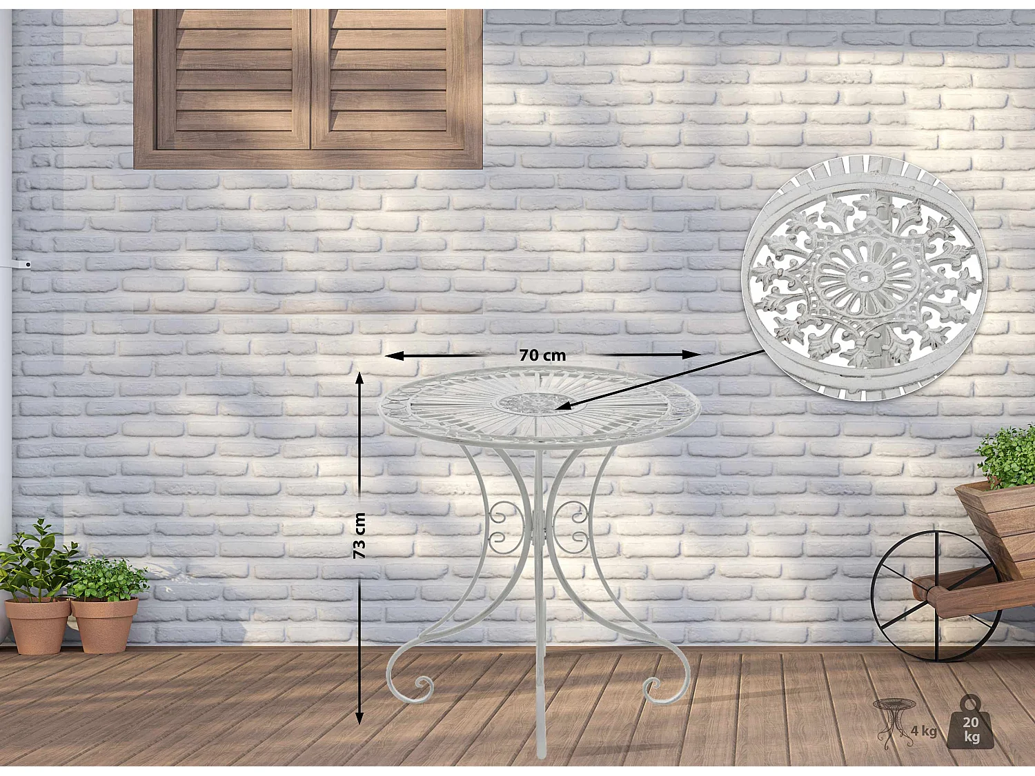 Bijzettafel tuin - rond Ø 70 cm - Metalen - Blanc antique - Hari