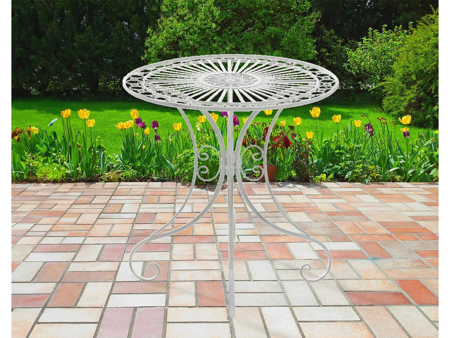 Table d'appoint de jardin - rond Ø 70 cm - Métal - Blanc antique - Hari