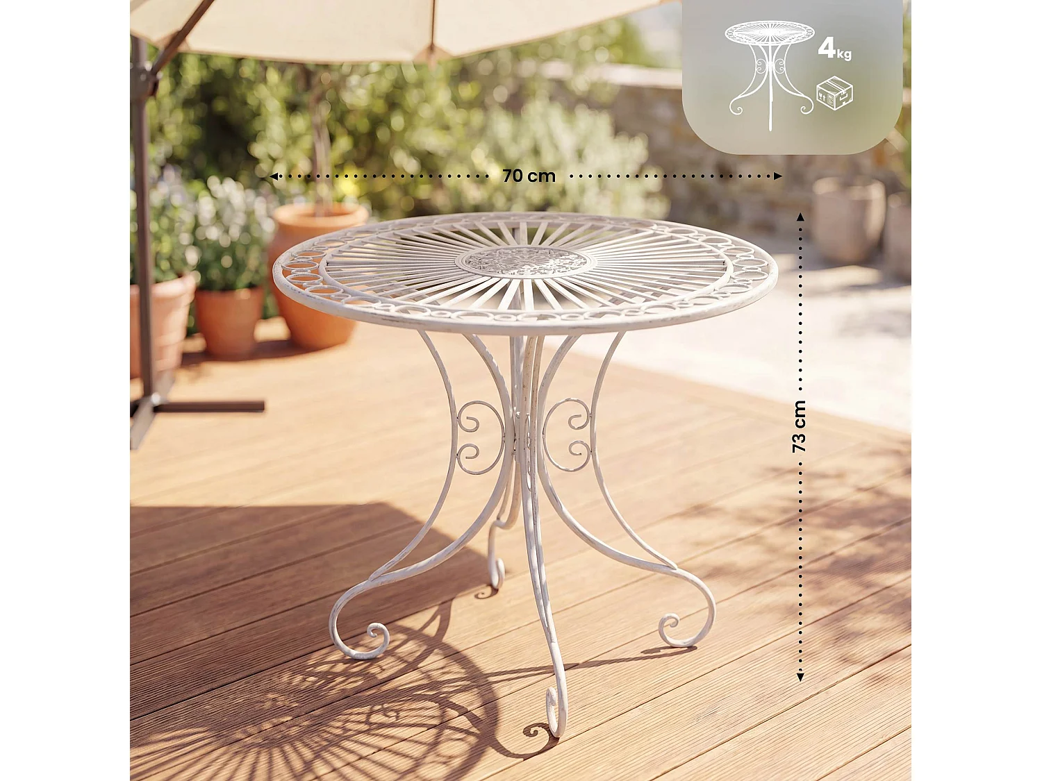 Table d'appoint de jardin - rond Ø 70 cm - Métal - Blanc antique - Hari