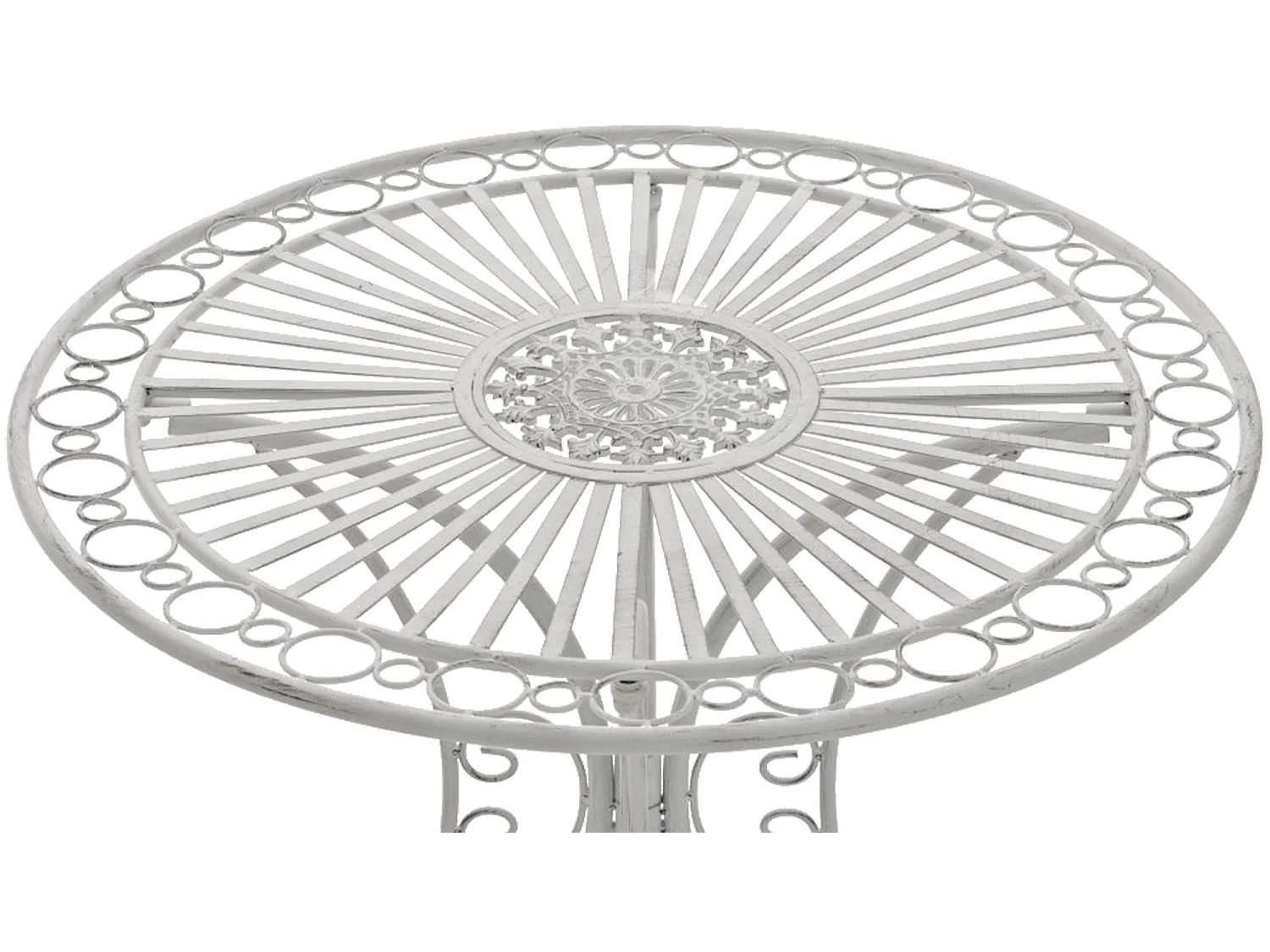 Table d'appoint de jardin - rond Ø 70 cm - Métal - Blanc antique - Hari