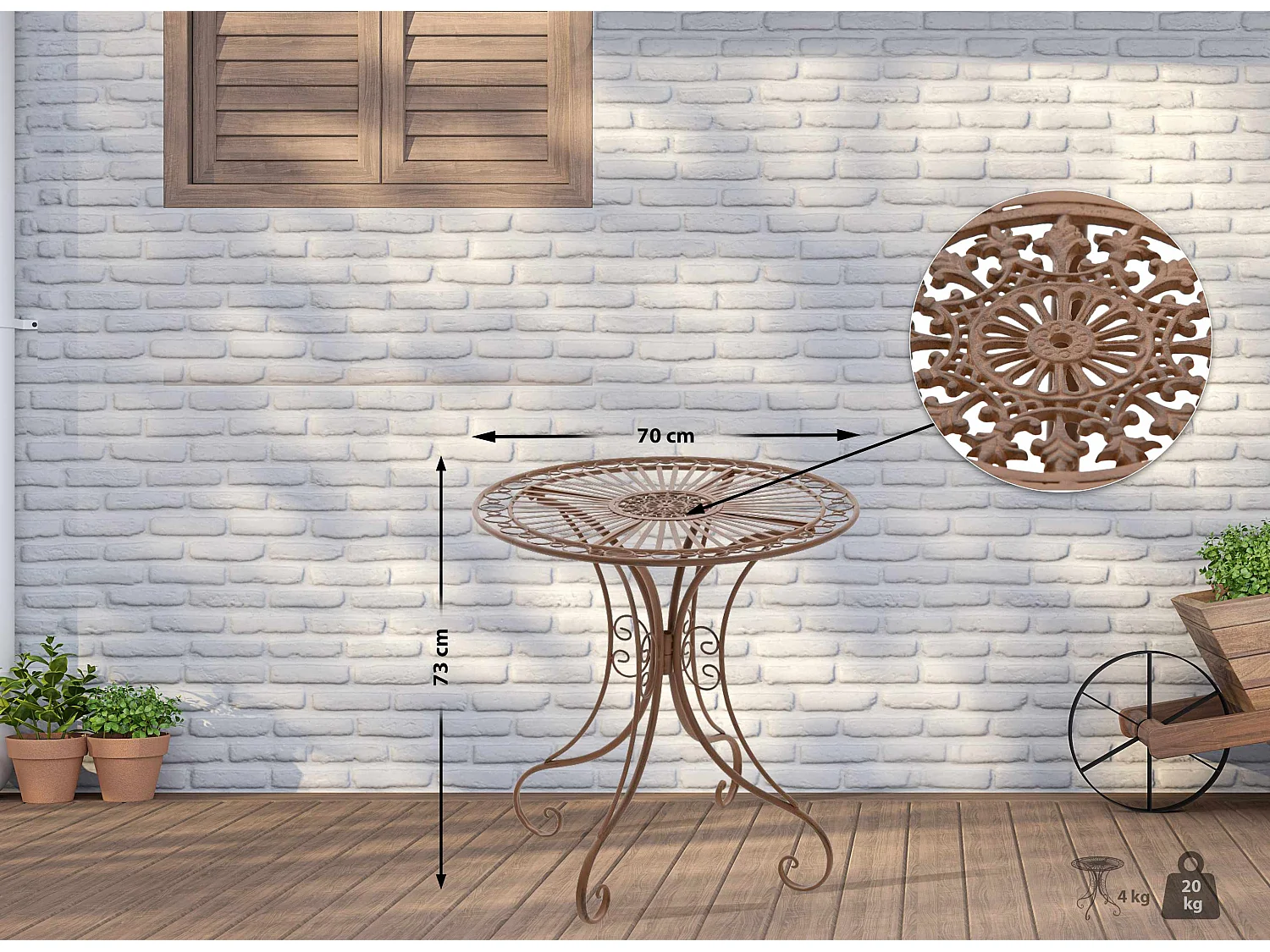 Bijzettafel tuin - rond Ø 70 cm - Metalen - Marron antique - Hari