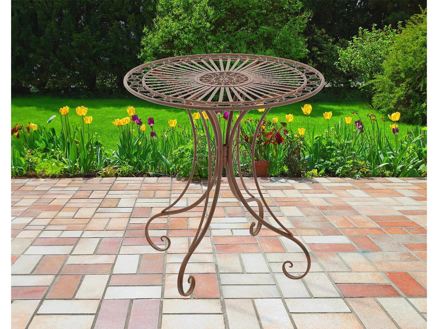 Table d'appoint de jardin - rond Ø 70 cm - Métal - Marron antique - Hari