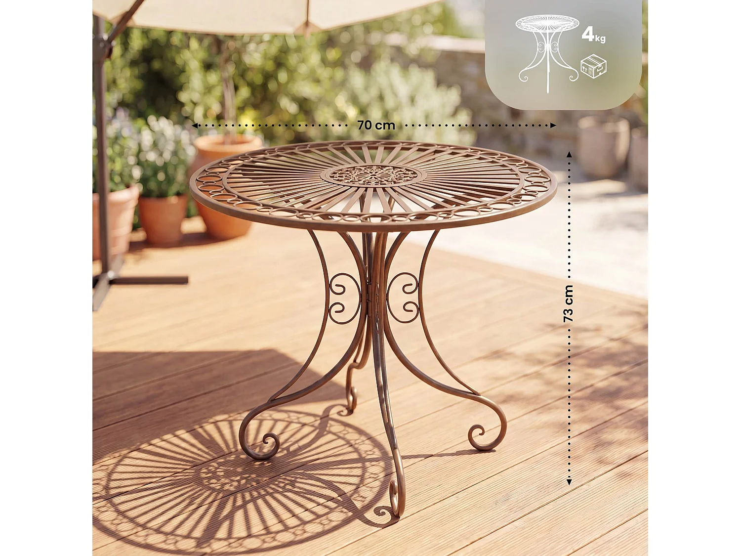 Table d'appoint de jardin - rond Ø 70 cm - Métal - Marron antique - Hari