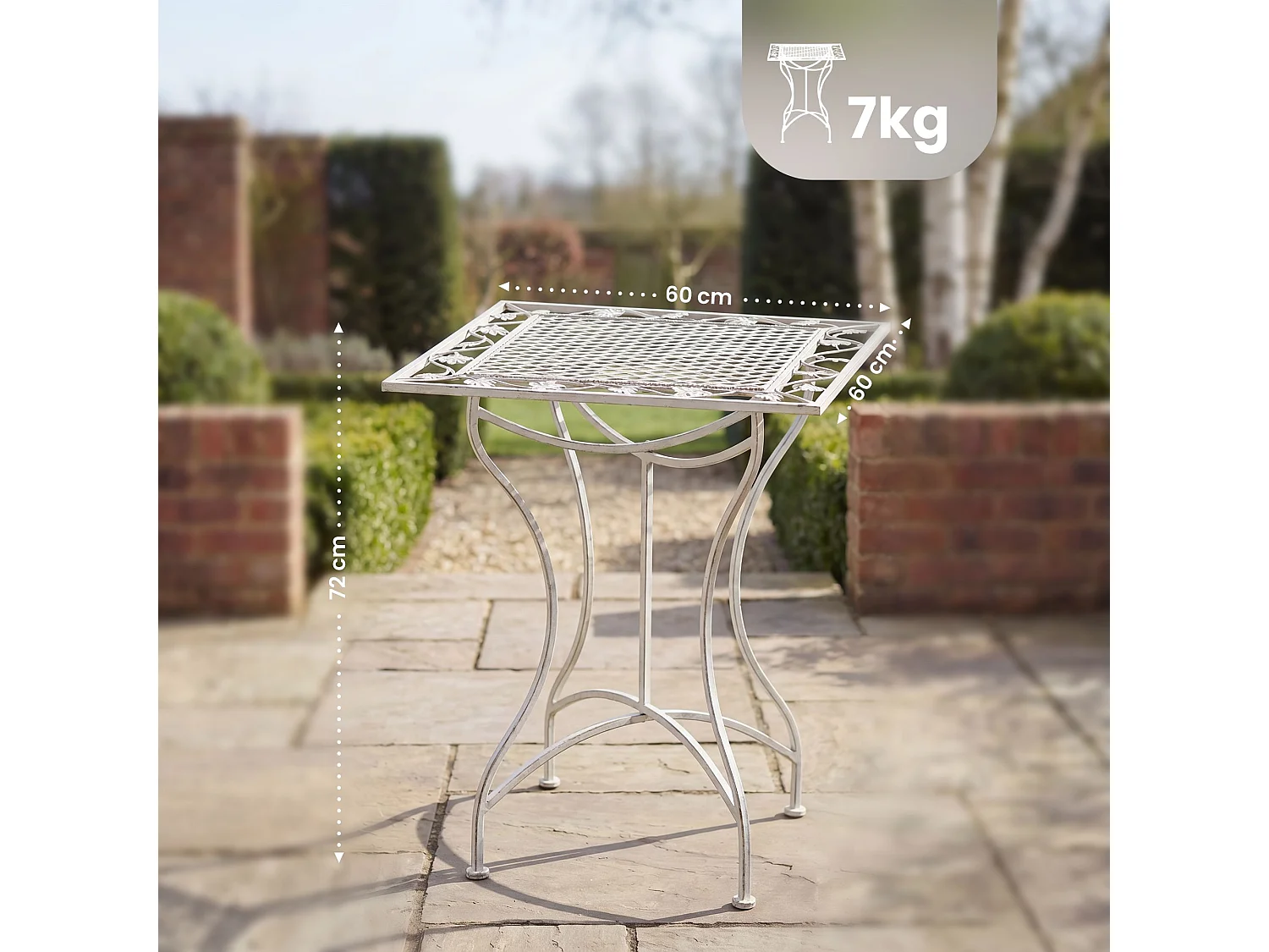 Table d'appoint de jardin - carré - Métal - 60 x 60 cm - Blanc antique - Asina