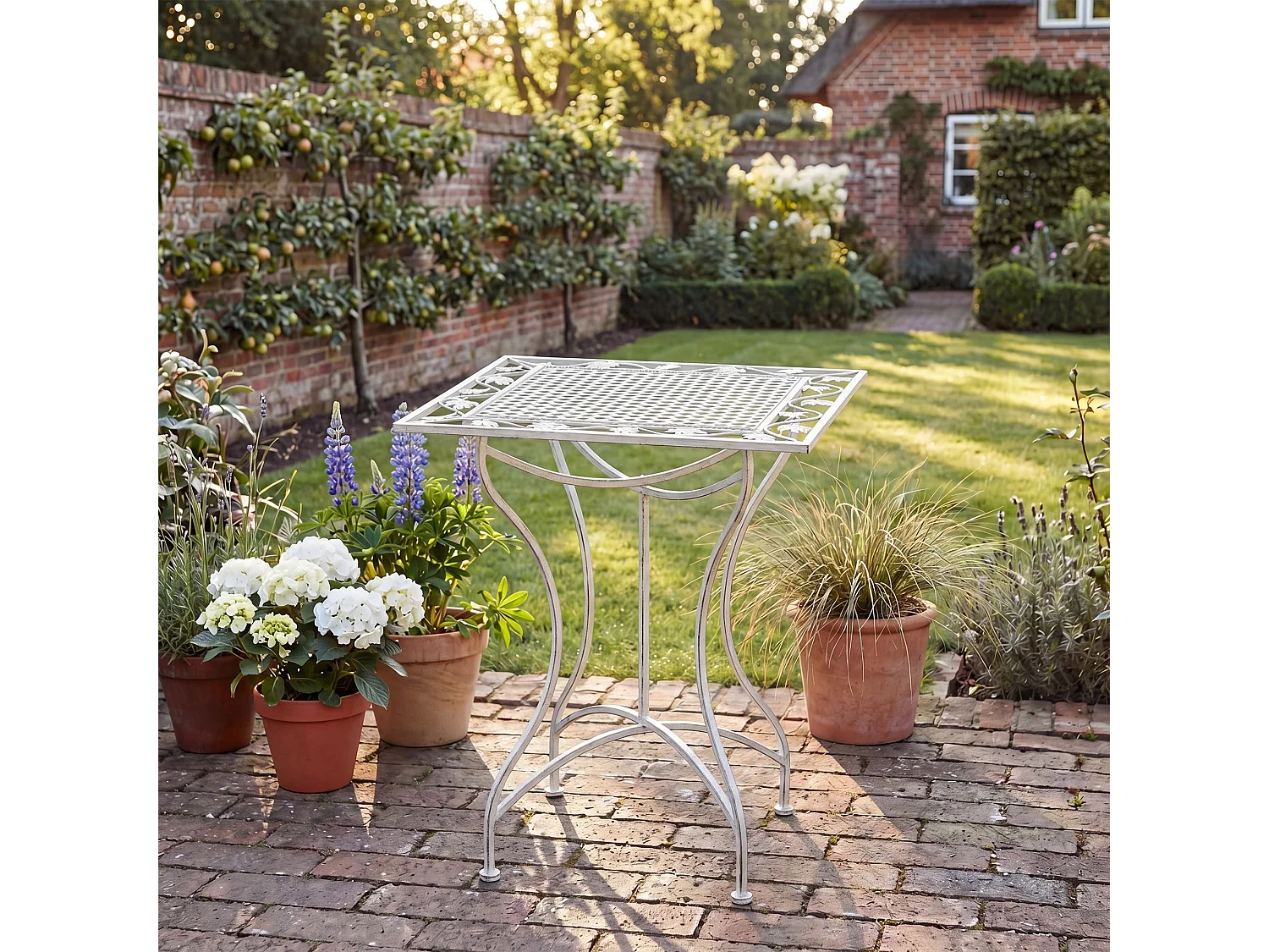 Table d'appoint de jardin - carré - Métal - 60 x 60 cm - Blanc antique - Asina
