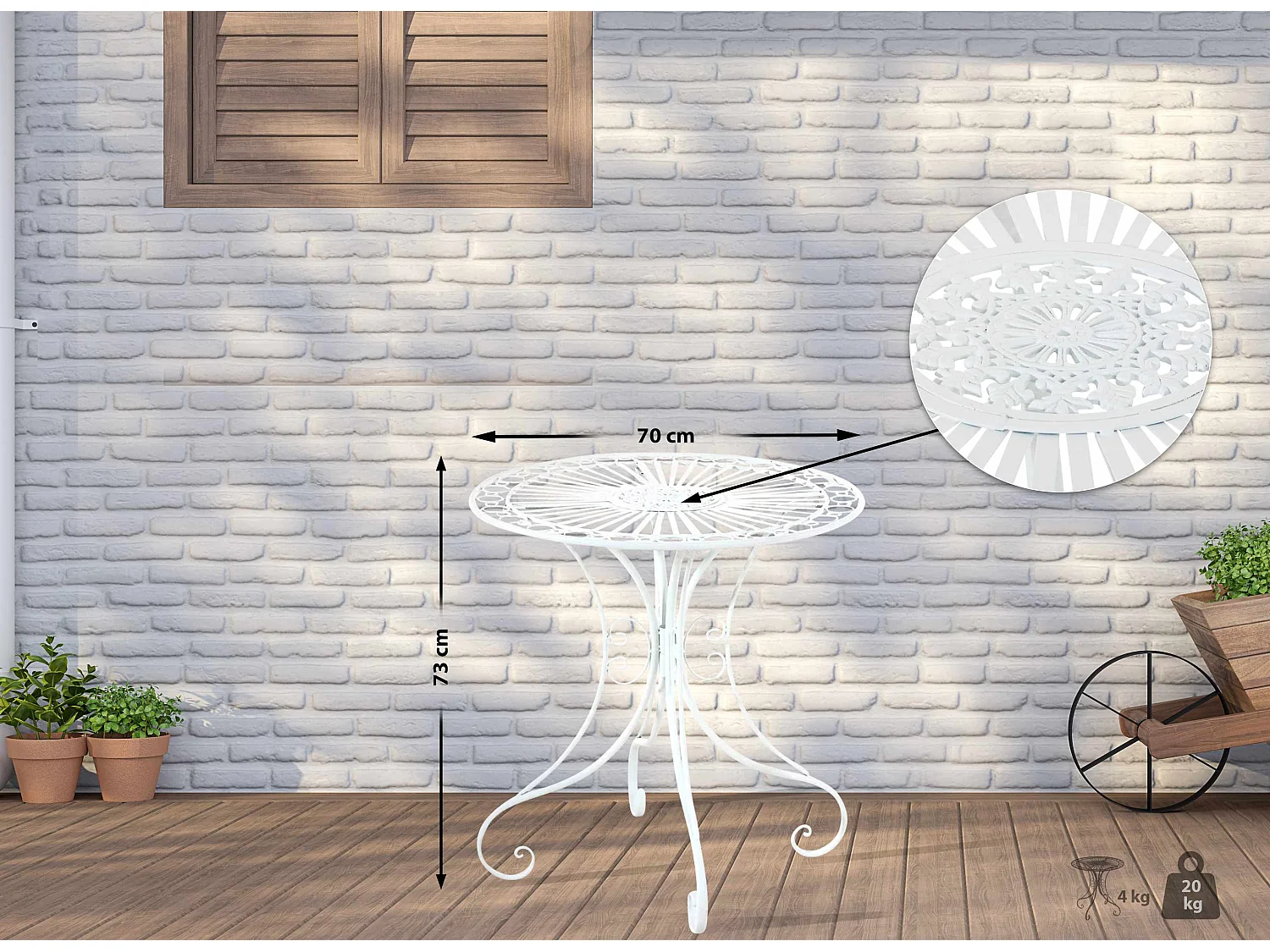 Table d'appoint de jardin - rond Ø 70 cm - Métal - Blanc - Hari