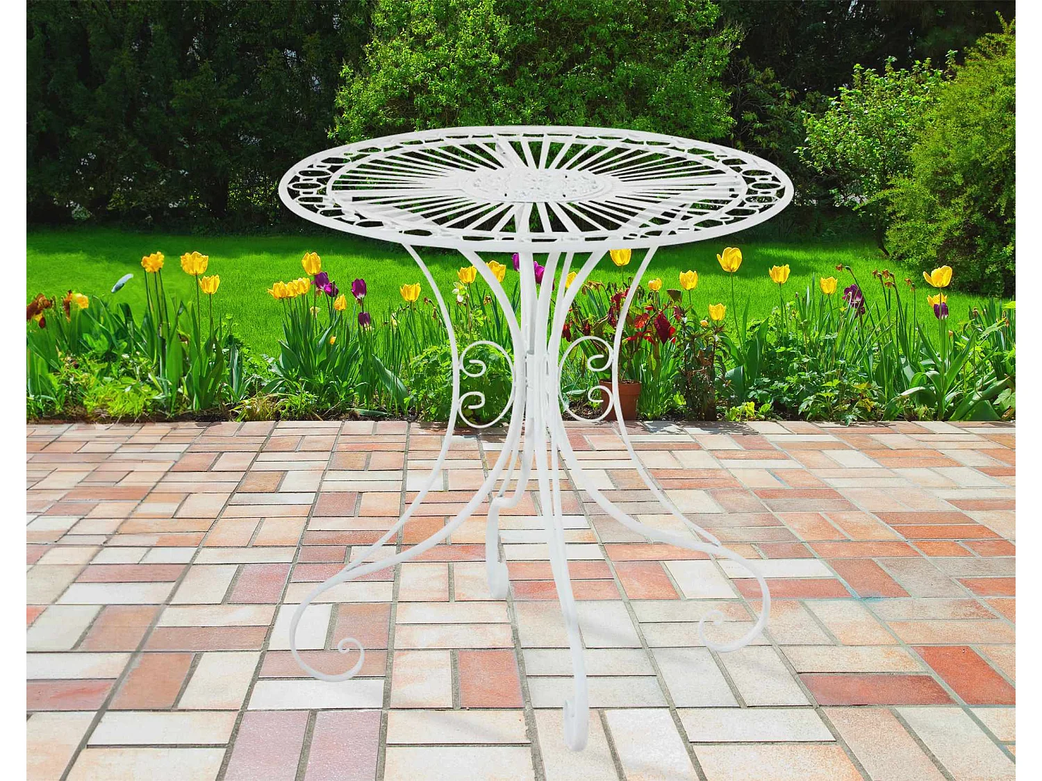Table d'appoint de jardin - rond Ø 70 cm - Métal - Blanc - Hari
