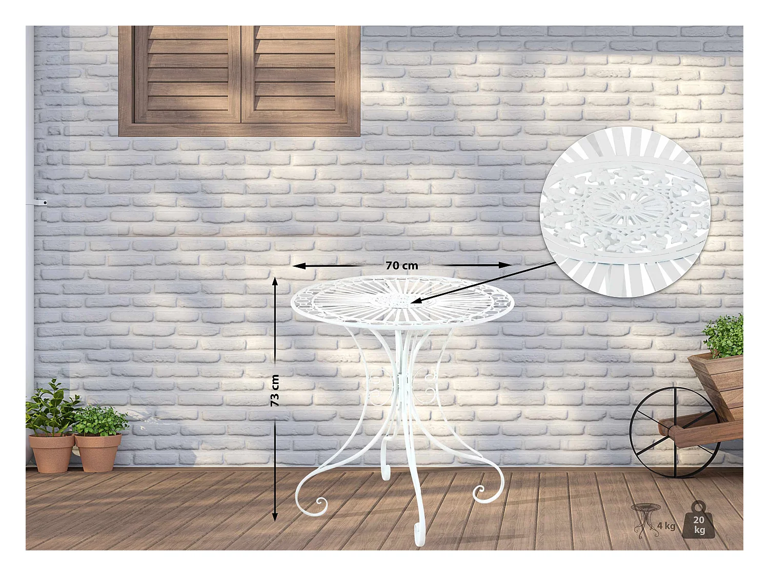 Bijzettafel tuin - rond Ø 70 cm - Metalen - Blanc - Hari