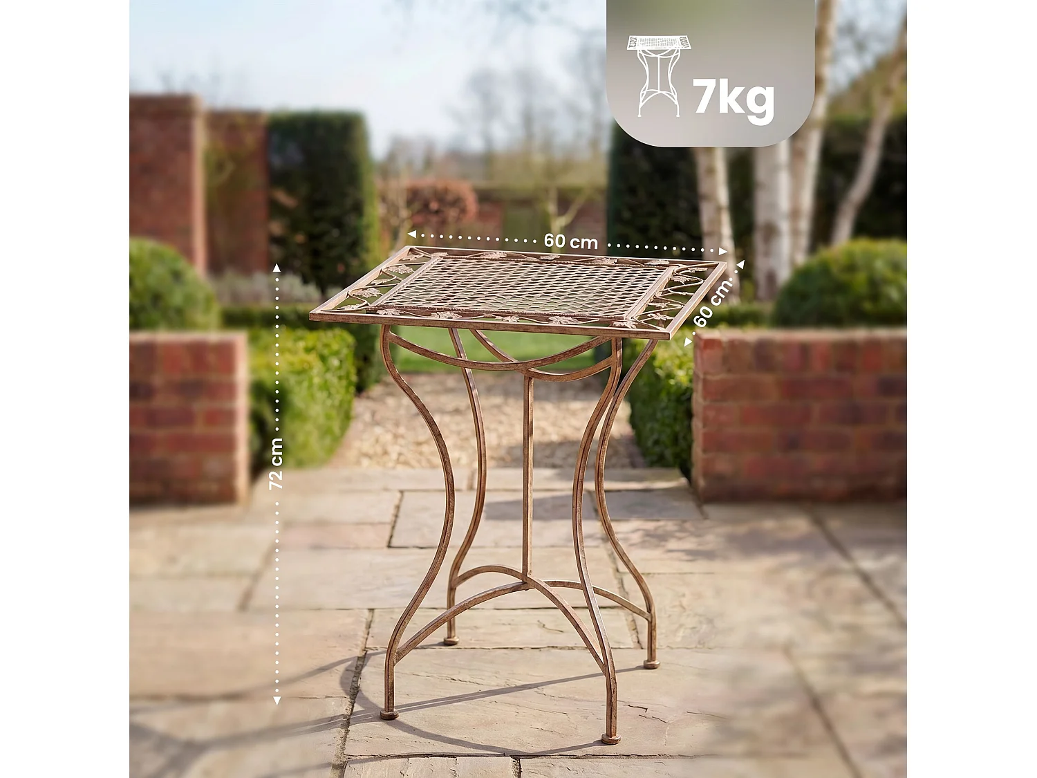 Table d'appoint de jardin - carré - Métal - 60 x 60 cm - Marron antique - Asina