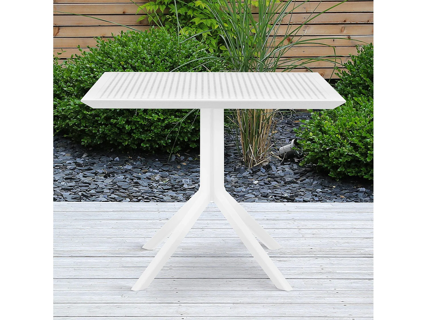 Bijzettafel tuin - vierkant - Kunststof - 80 x 80 cm - wit - Sky