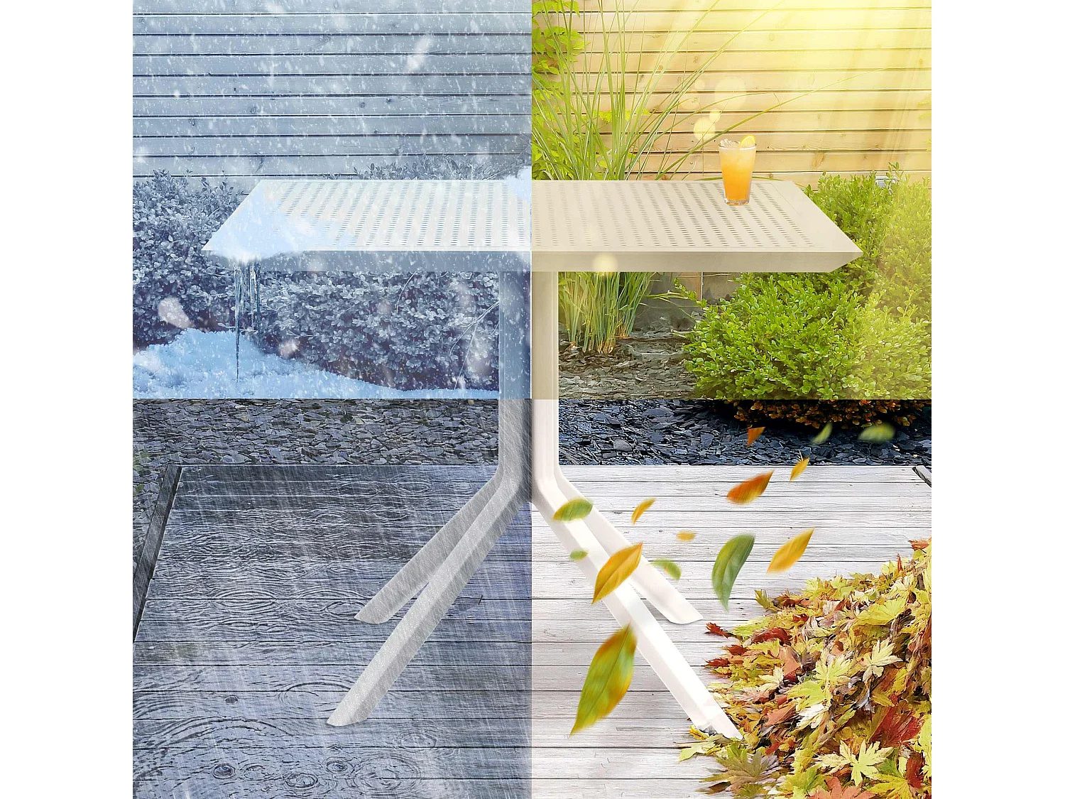 Bijzettafel tuin - vierkant - Kunststof - 80 x 80 cm - wit - Sky