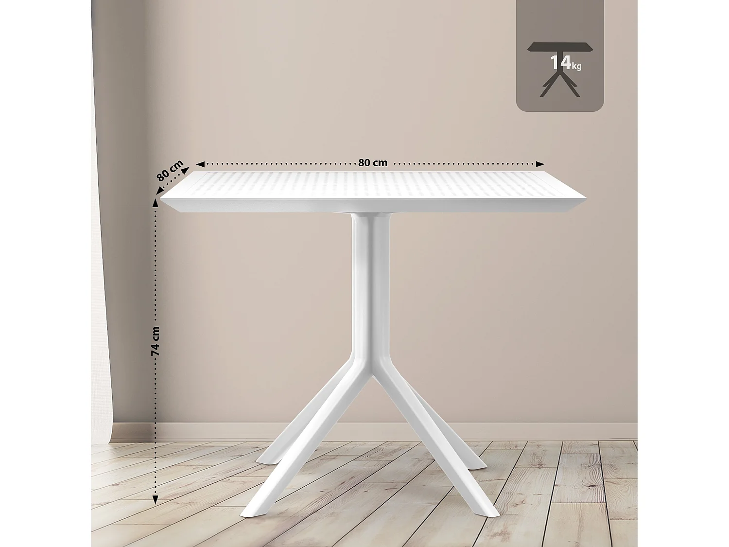 Table d'appoint de jardin - carré - Plastique - 80 x 80 cm - Blanc - Sky