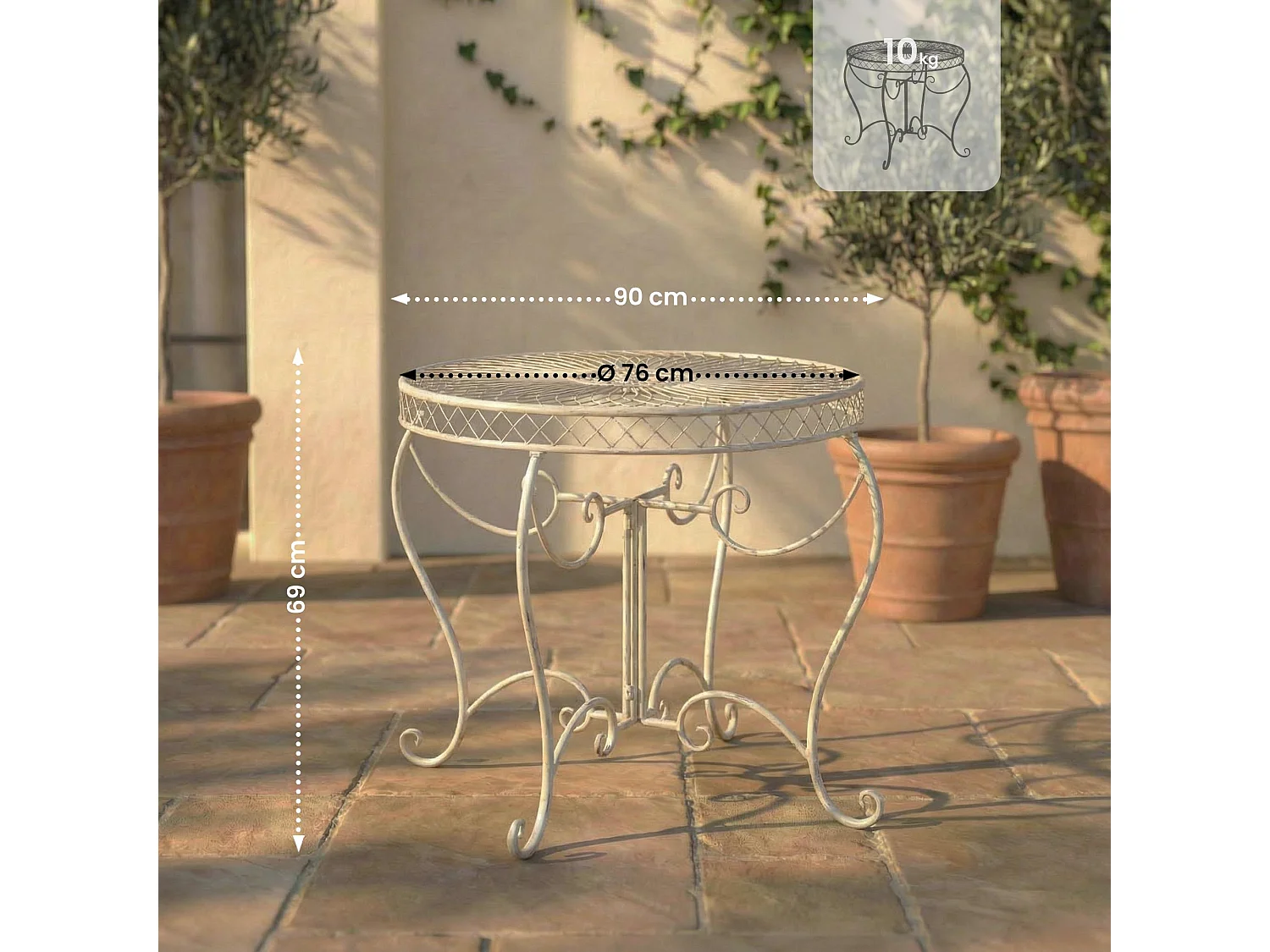 Table d'appoint de jardin - rond Ø 90 cm - Métal - Crème antique - Sheela