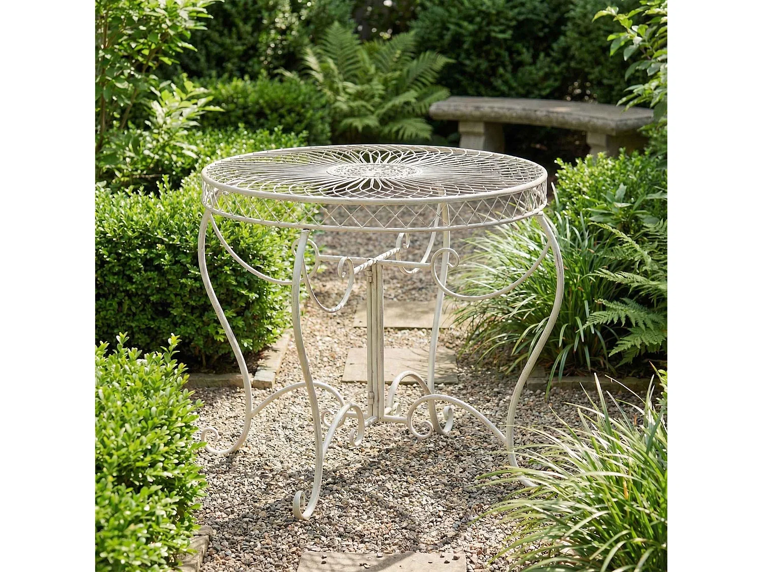 Table d'appoint de jardin - rond Ø 90 cm - Métal - Crème antique - Sheela