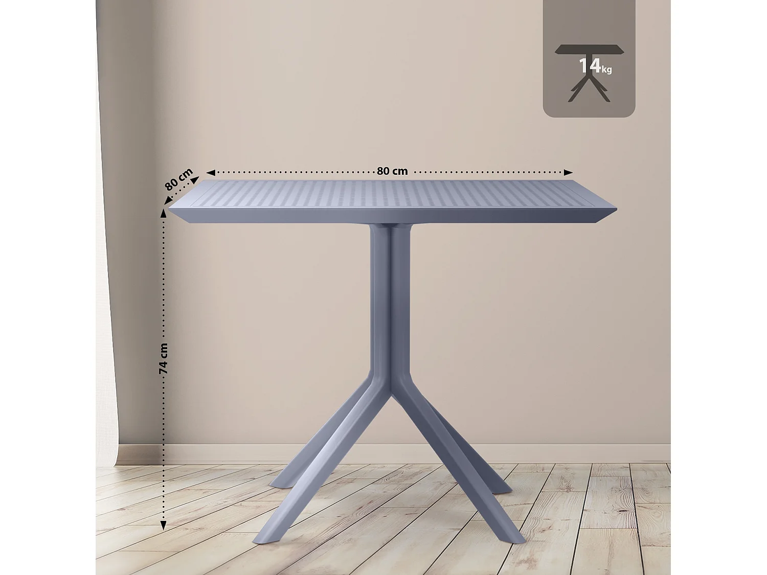 Table d'appoint de jardin - carré - Plastique - 80 x 80 cm - Gris foncé - Sky